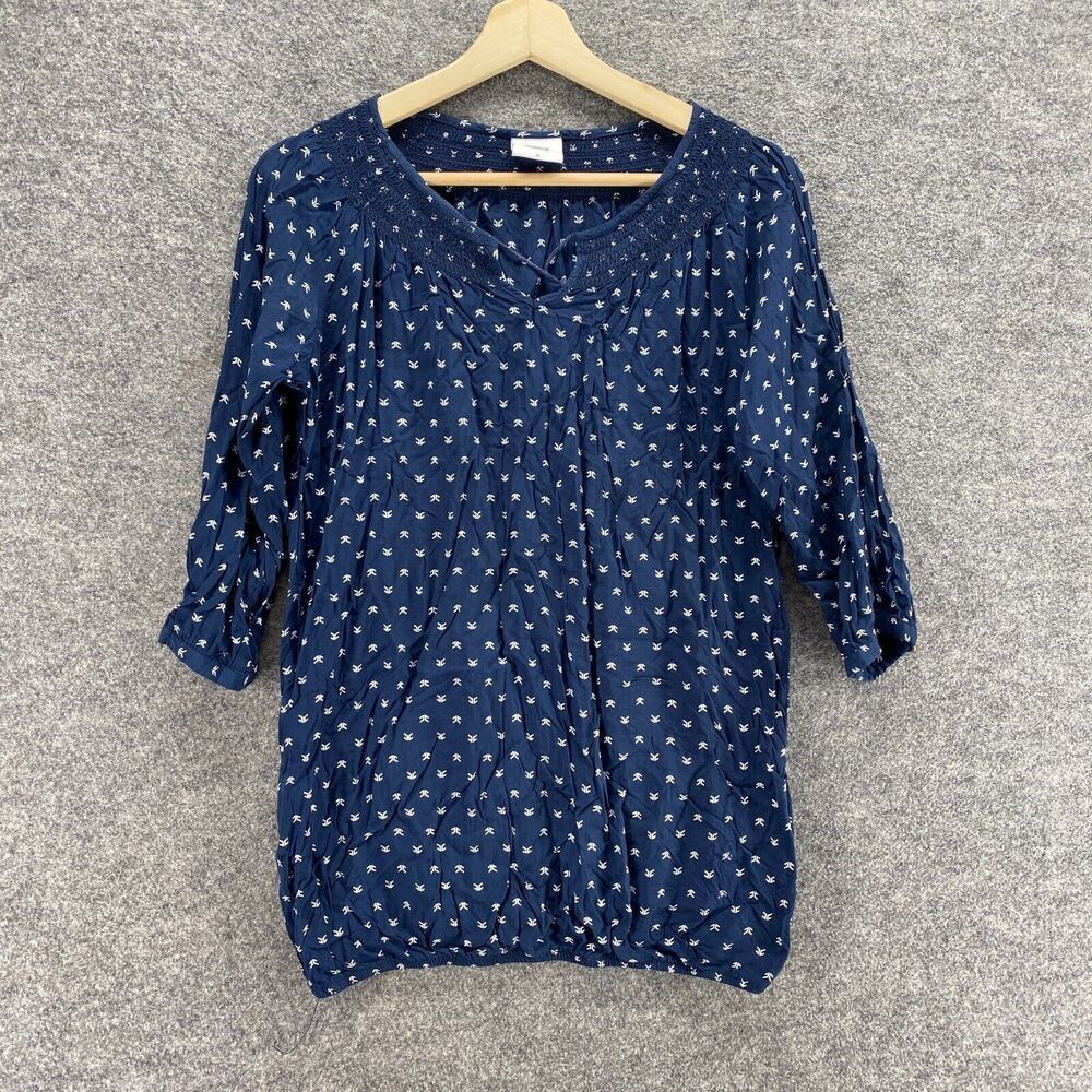 Mama Licious Blouse Women S Small Blue Geometric V-Neck 3/4 Sleeve Pullover